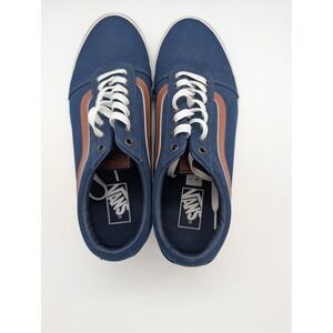 Vans Ward Low Top Sneakers Men's 11 Navy Blue Brown Stripe Canvas Skate Shoes